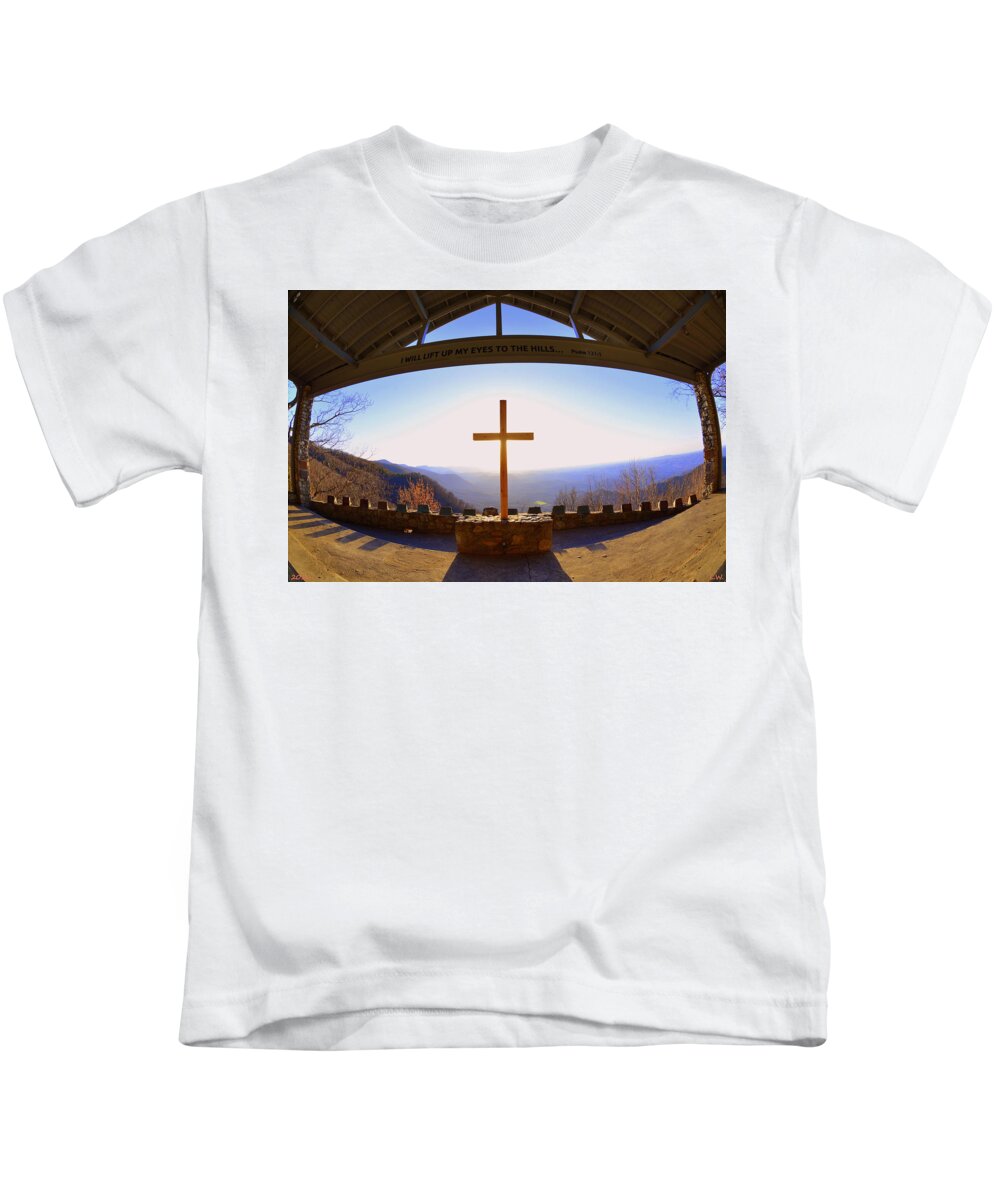 I Will Lift My Eyes To The Hills Psalm 121 1 Kids T-Shirt featuring the photograph I Will Lift My Eyes To The Hills Psalm 121 1 by Lisa Wooten