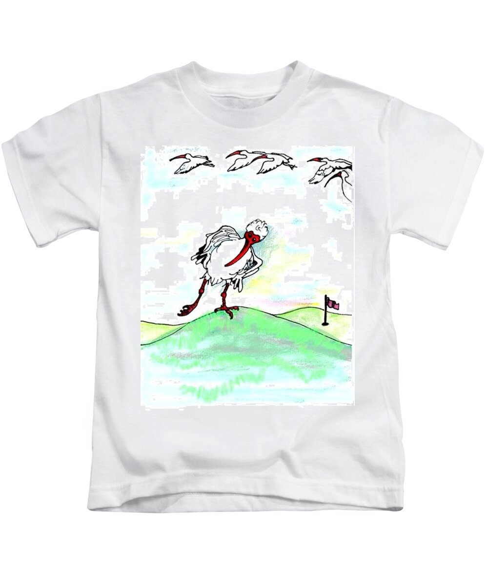 Ibis Kids T-Shirt featuring the drawing Ibis hates leg by Carol Allen Anfinsen