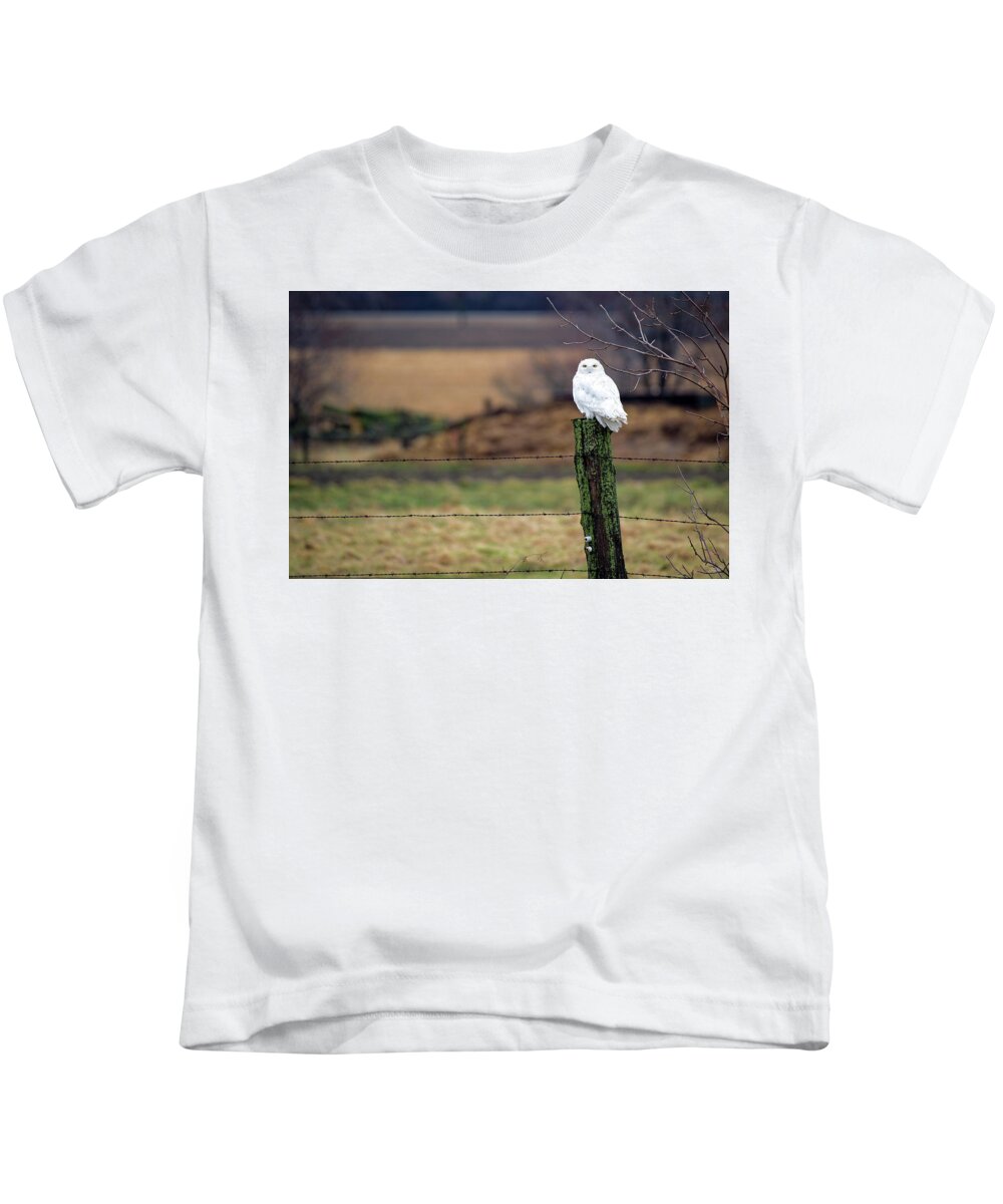 Snowy Owl Kids T-Shirt featuring the photograph ICU by Doug Gibbons