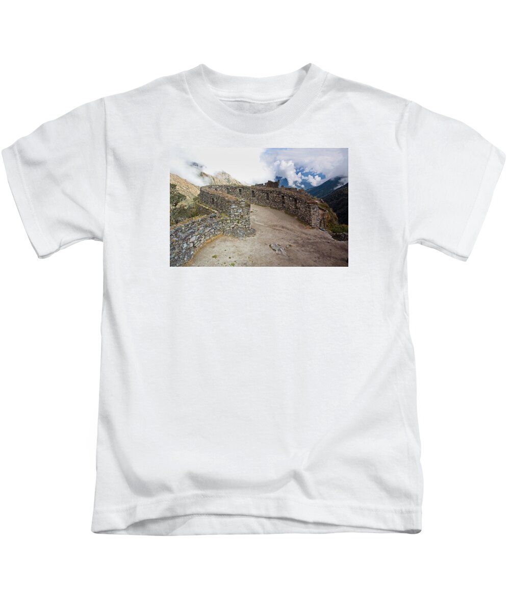 Inca Ruins Kids T-Shirt featuring the photograph Inca Ruins in Clouds by Aivar Mikko