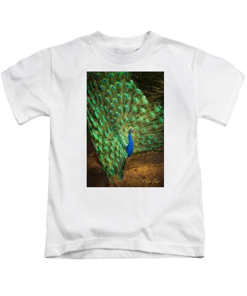 Animals Kids T-Shirt featuring the photograph India Blue Peacock by Rikk Flohr