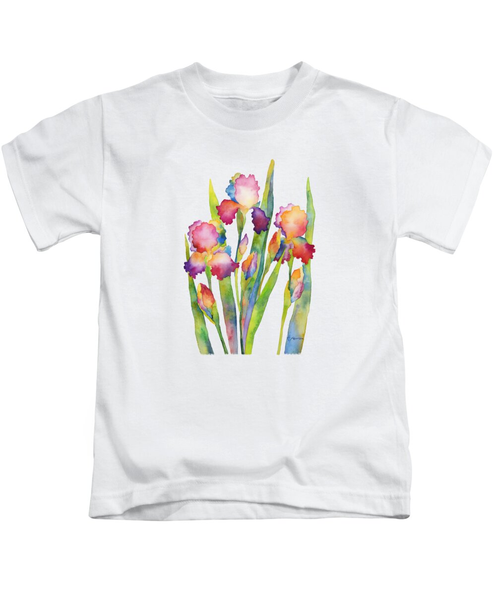 Iris Kids T-Shirt featuring the painting Iris Elegance by Hailey E Herrera