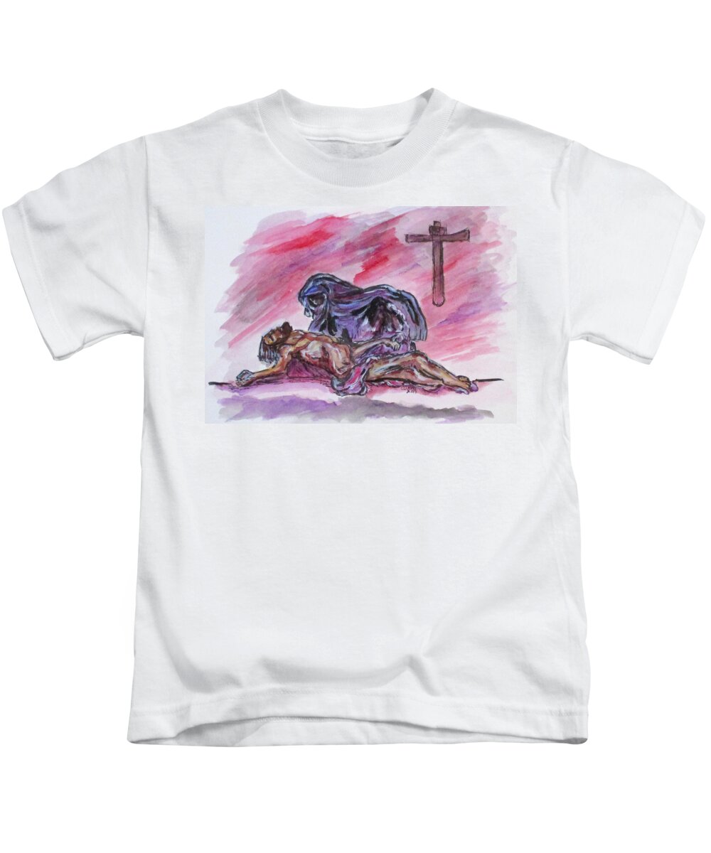 Jesus Kids T-Shirt featuring the painting It Is Done by Clyde J Kell