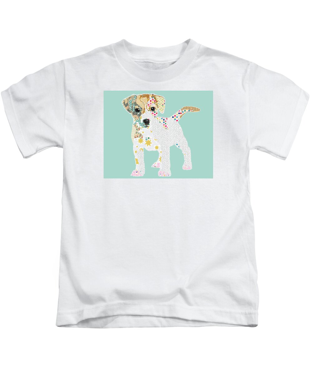 Jack Russel Collage Kids T-Shirt featuring the mixed media Jack Russell by Claudia Schoen