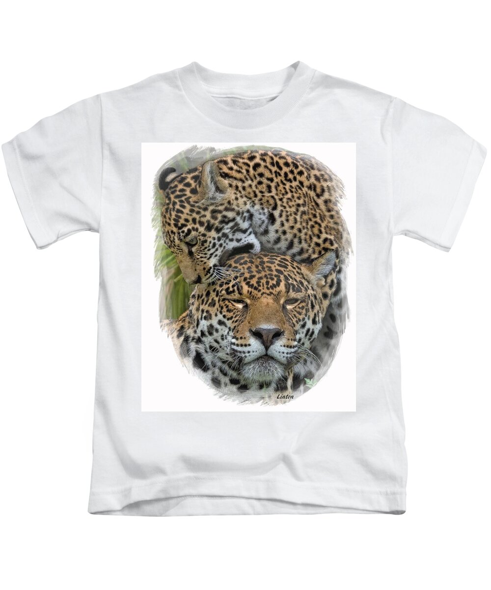 Jaguar Kids T-Shirt featuring the digital art Jaguar Affection by Larry Linton