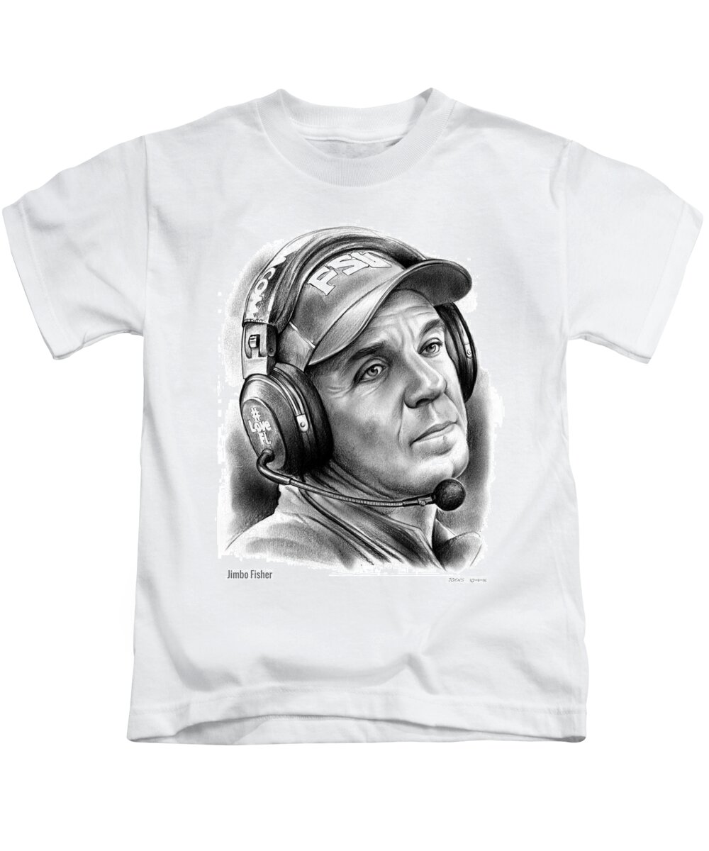 Jimbo Fisher Kids T-Shirt featuring the drawing Jimbo Fisher by Greg Joens