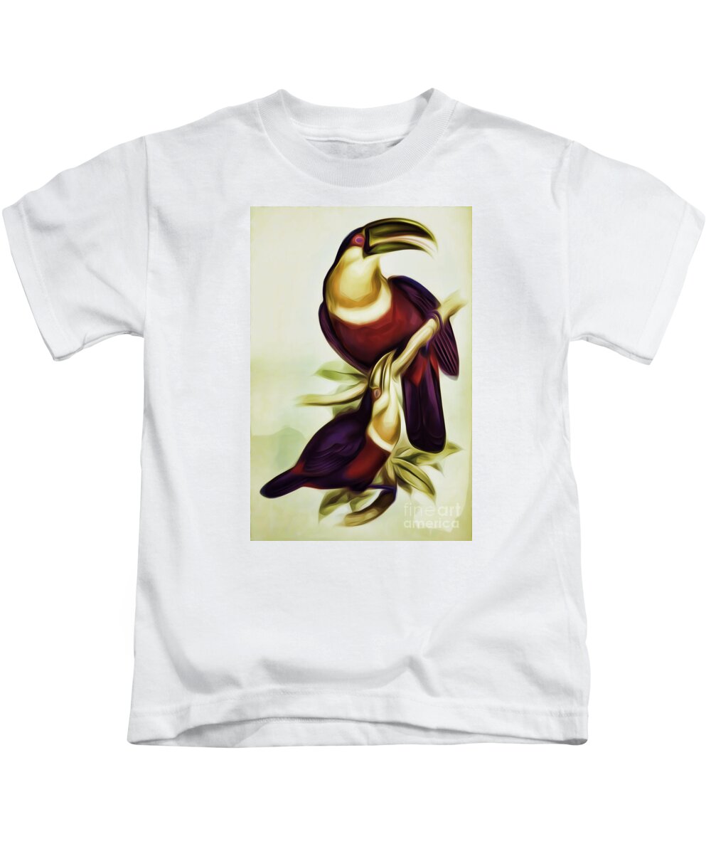 John Gould And Edward Lear Kids T-Shirt featuring the digital art John Gould and Edward Lear Family of Toucans Interpreted by Pablo Avanzini