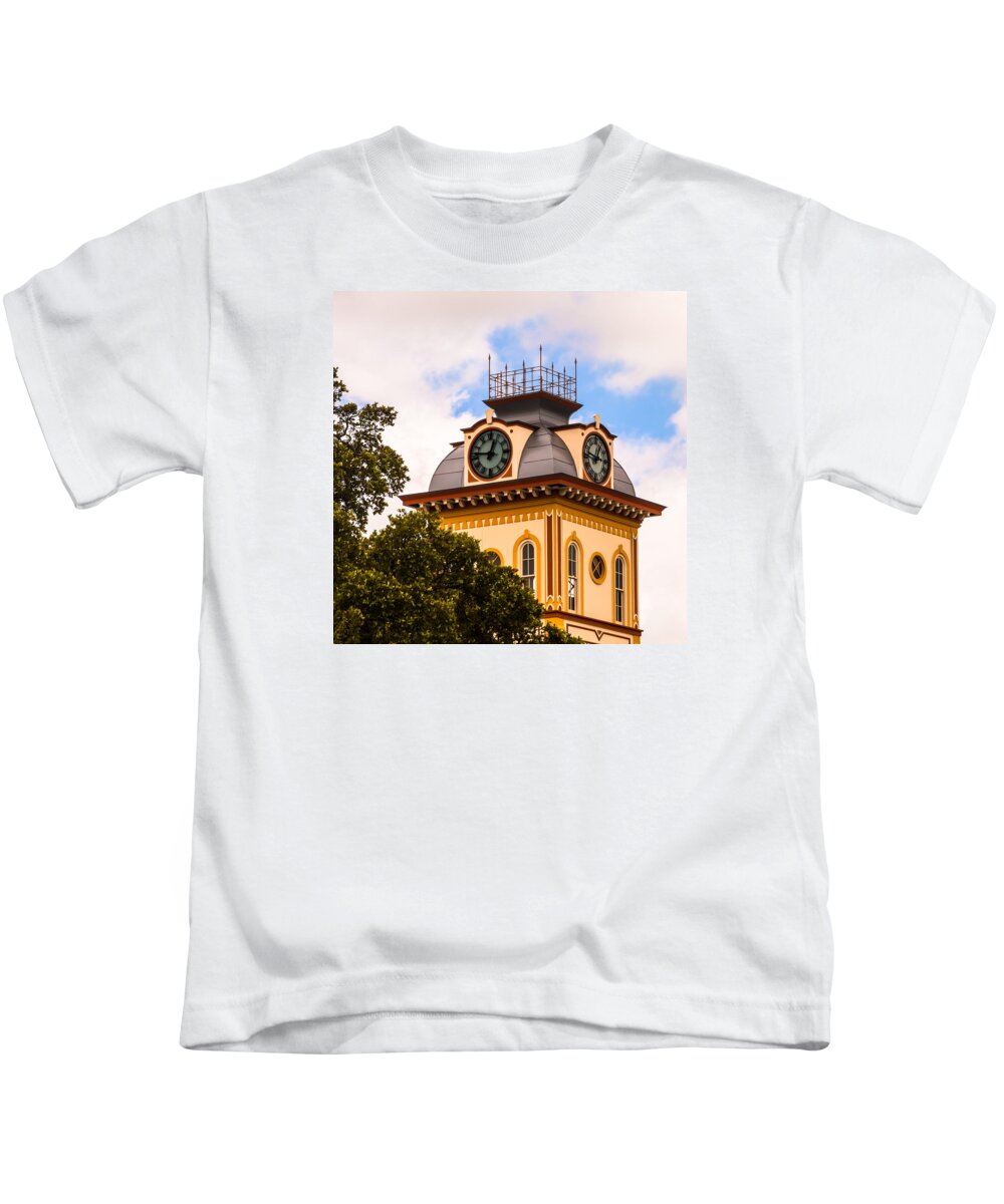 John W. Hargis Hall Kids T-Shirt featuring the photograph John W. Hargis Hall Clock Tower by Ed Gleichman