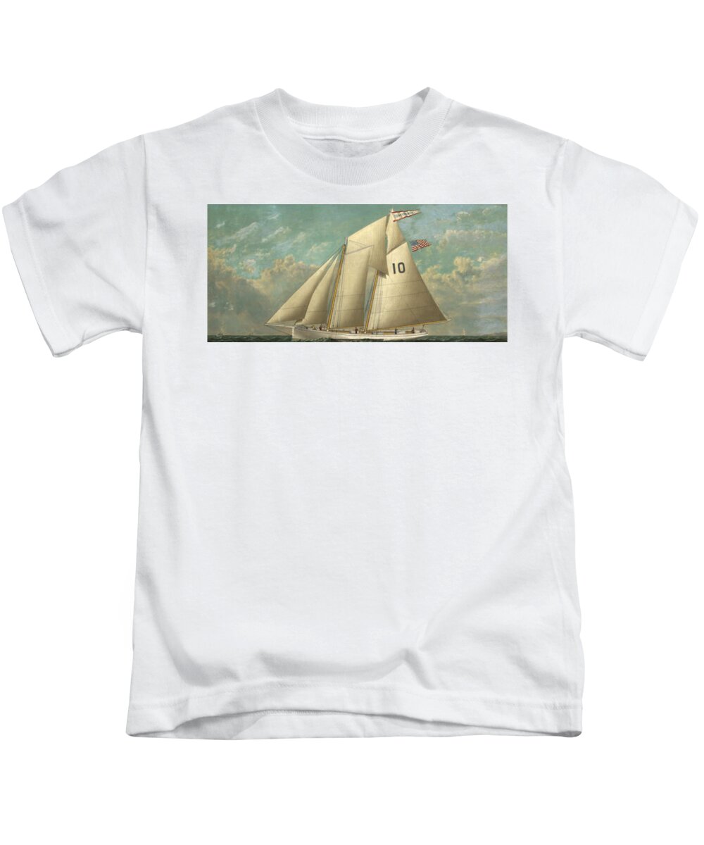  Kids T-Shirt featuring the painting JOSEPH LEE American, 1827-1880 The pilot schooner Confidence under full sail by Artistic Rifki