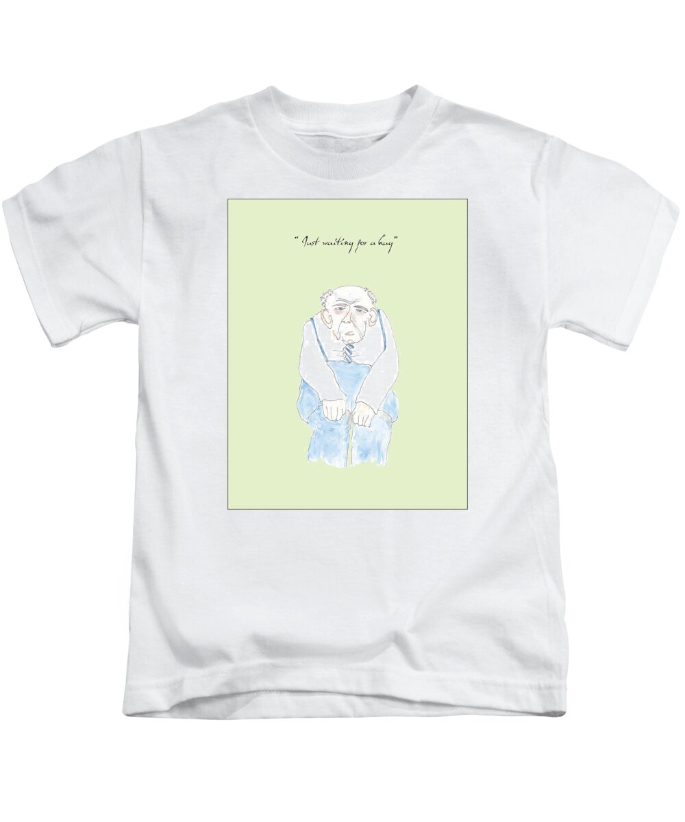 Humor Kids T-Shirt featuring the drawing Just Waiting for a Hug by Heather Hennick