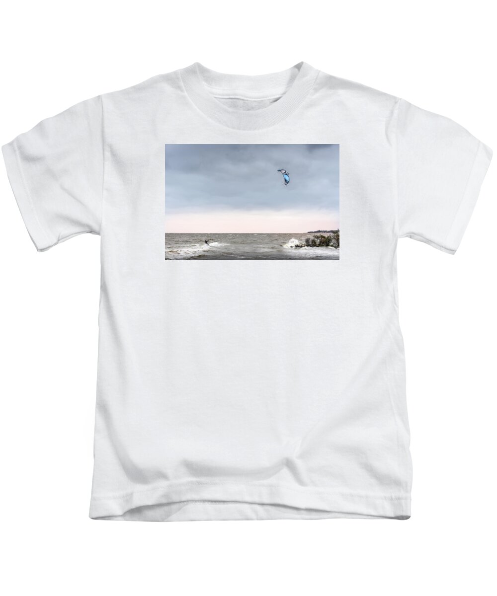 Kite Surfing Kids T-Shirt featuring the photograph Kite Surfing on the Chesapeake Bay by Patrick Wolf