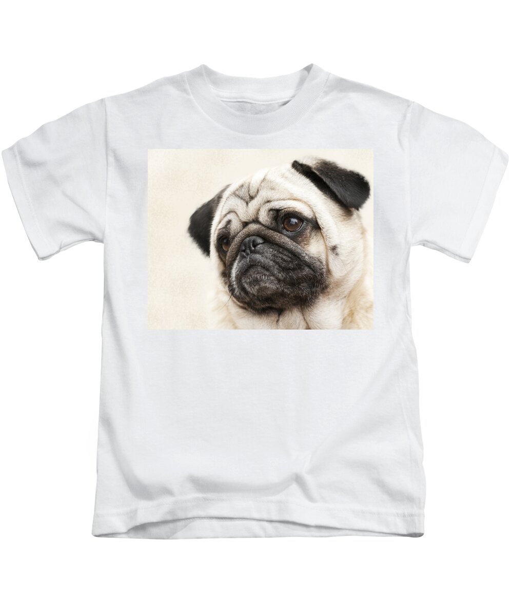 Lola Kids T-Shirt featuring the photograph L-O-L-A Lola the Pug by Kathy Clark