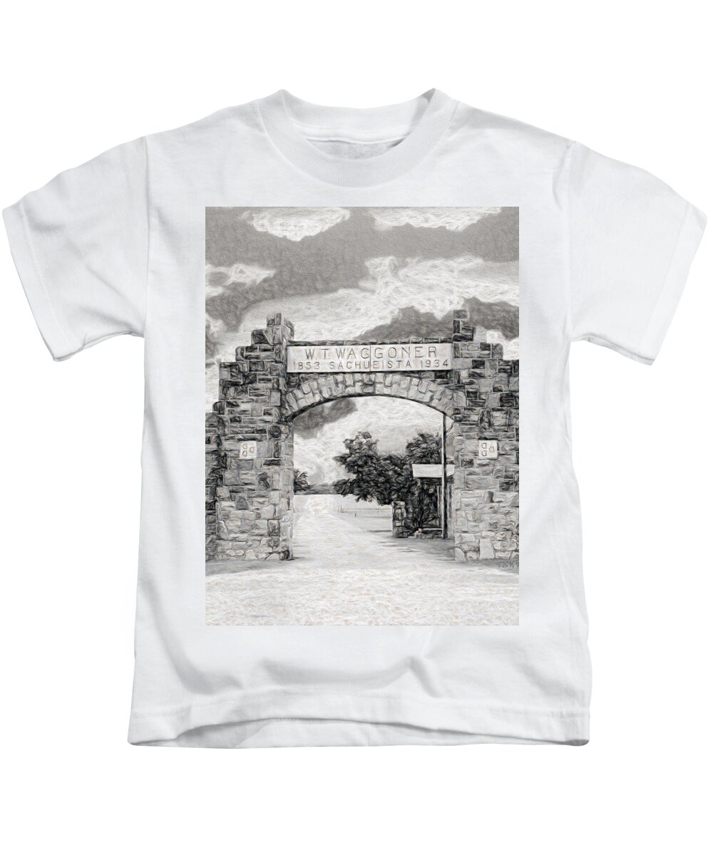 Texas Kids T-Shirt featuring the painting La Puerta Principal - Main Gate, Nbr 1C by Will Barger