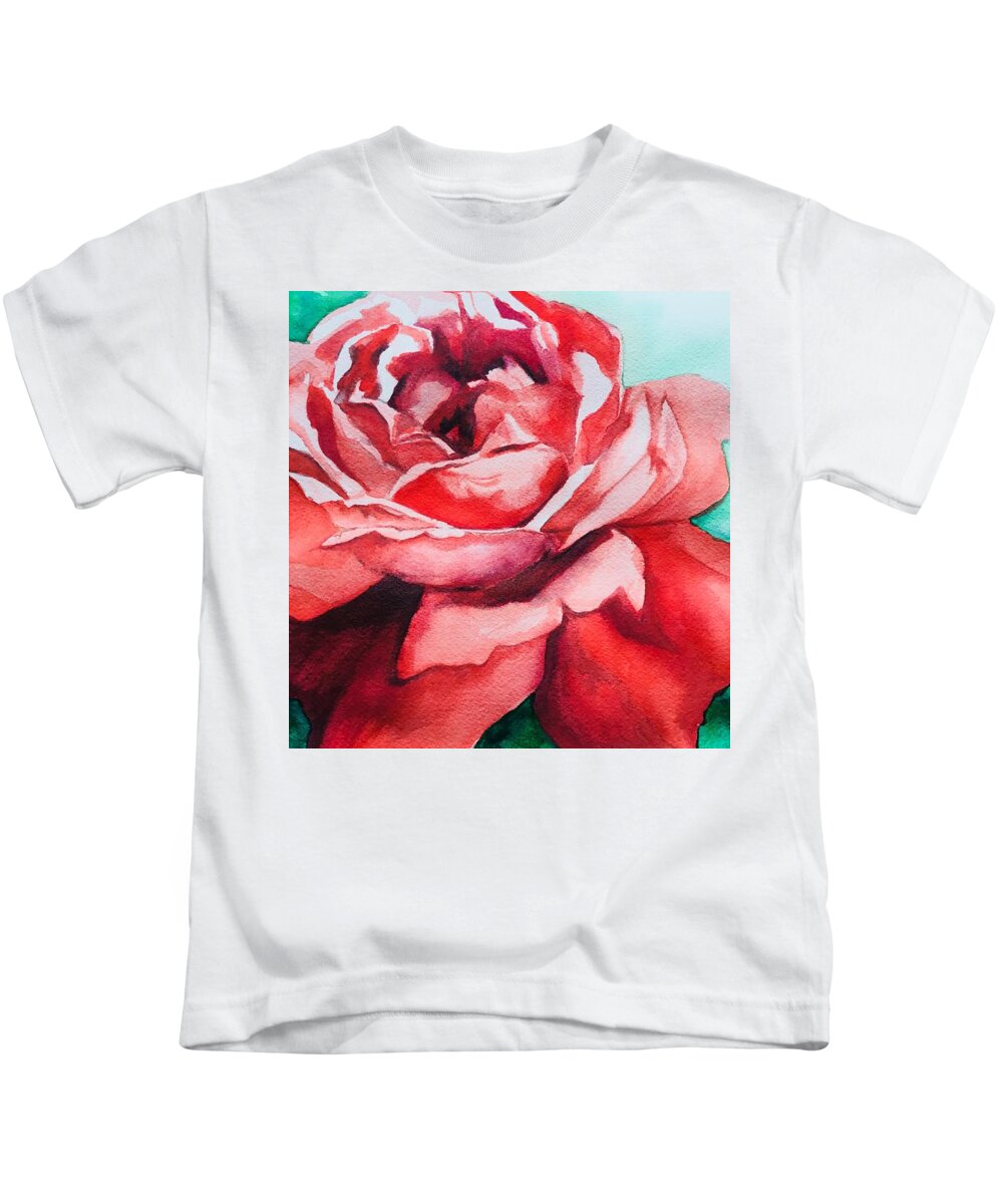 Rose Kids T-Shirt featuring the painting Lady in Red by Sonia Mocnik