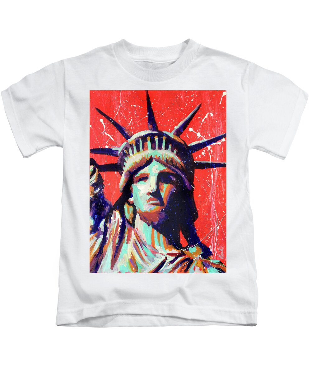 Statue Of Liberty Kids T-Shirt featuring the painting Lady Liberty by Steve Gamba