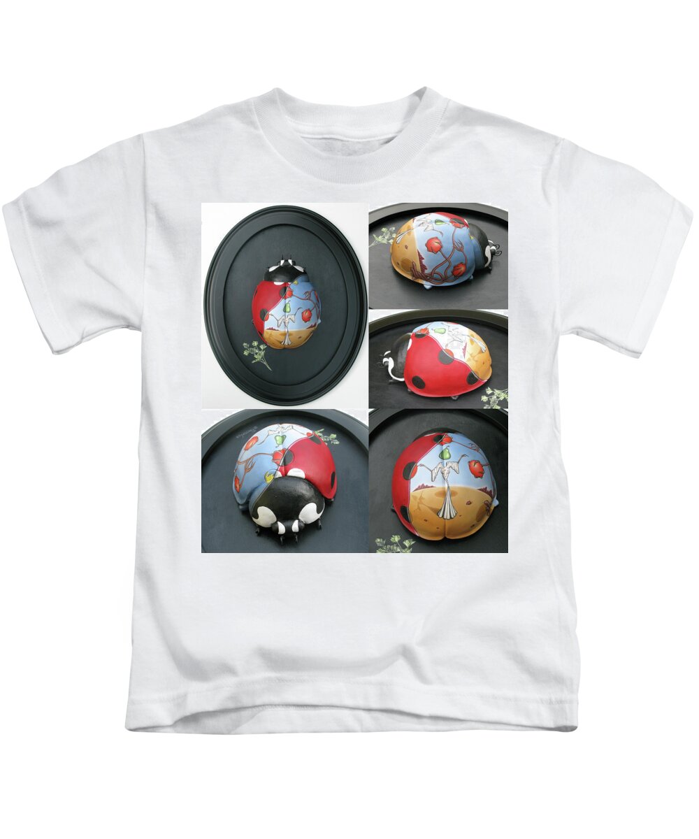  Kids T-Shirt featuring the painting Ladybug on the Half Shell by Paxton Mobley