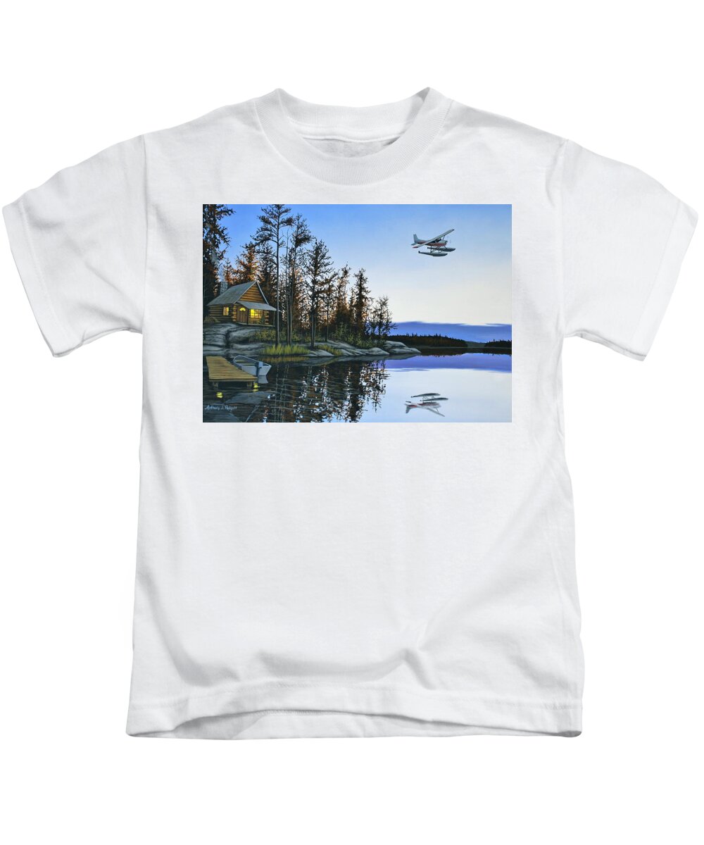 Plane Kids T-Shirt featuring the painting Late Arrival by Anthony J Padgett