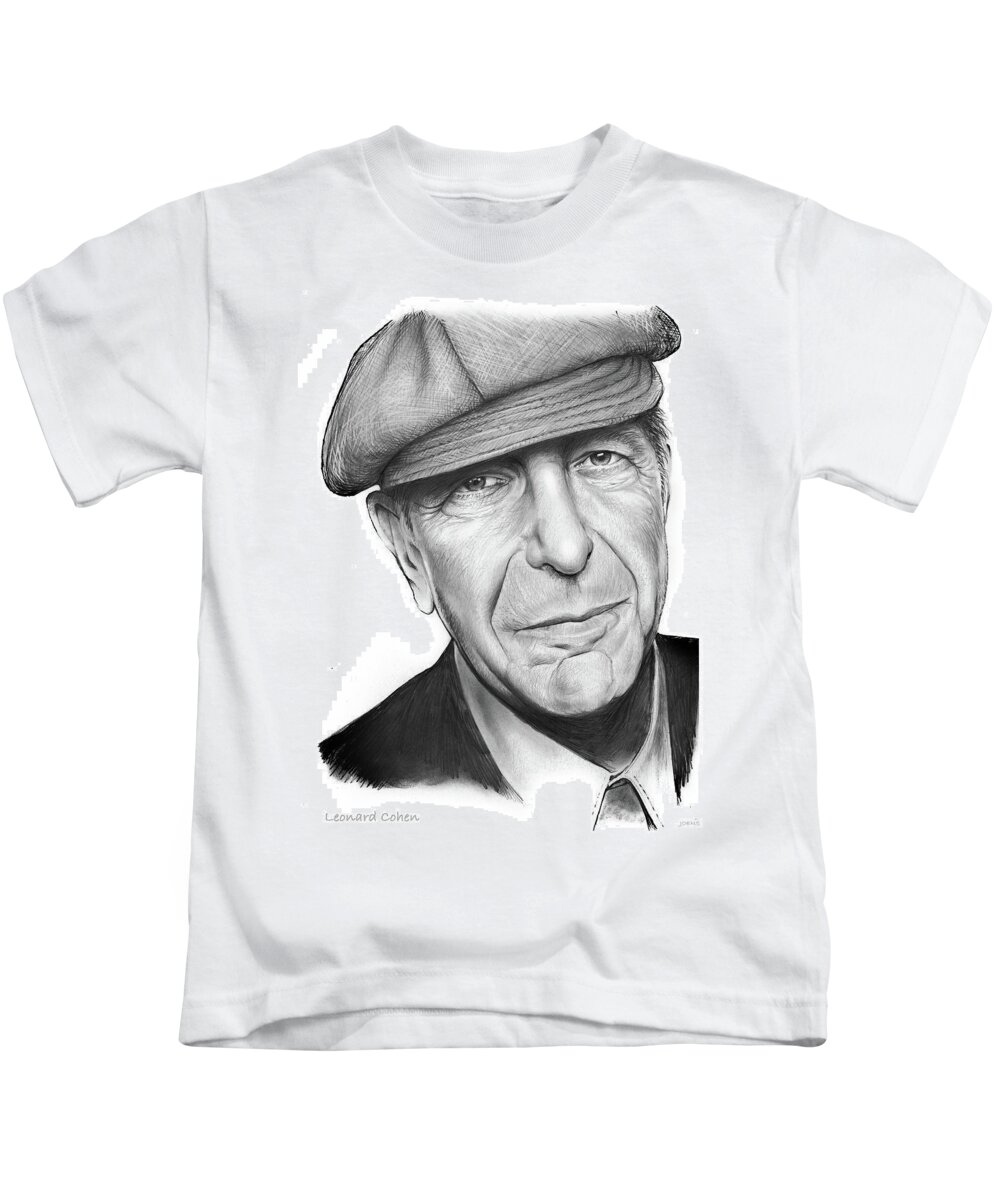 Leonard Cohen Kids T-Shirt featuring the drawing Leonard Cohen by Greg Joens