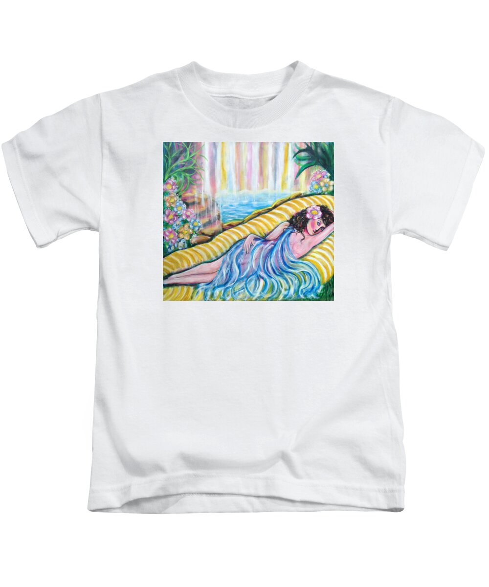 Waterfall Kids T-Shirt featuring the painting Life Doesn't Get Any Better by Anya Heller
