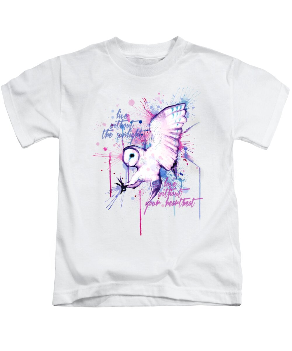 Owl Kids T-Shirt featuring the drawing Live Without The Sunlight Owl by Ludwig Van Bacon