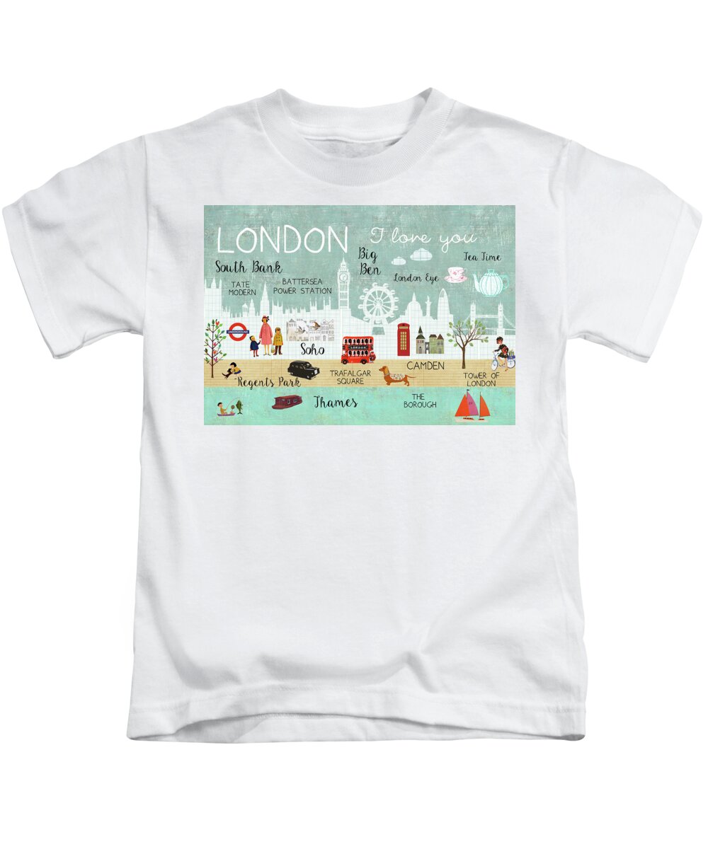 London Kids T-Shirt featuring the mixed media London I love you by Claudia Schoen