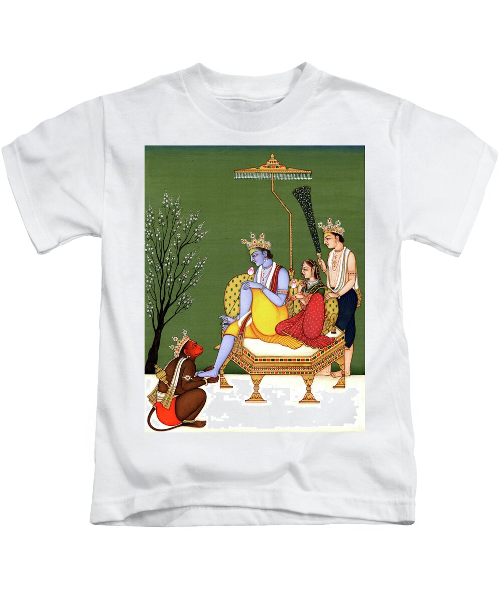 Lord Rama , Sita, Lakshmana and devotee Hanuman Indian Miniature Painting Artwork India Kids T-Shirt by B K - Fine Art America