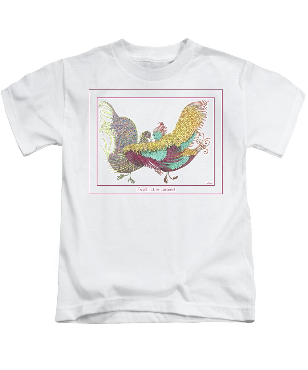 Lise Winne Kids T-Shirt featuring the mixed media Love Birds Dancing by Lise Winne