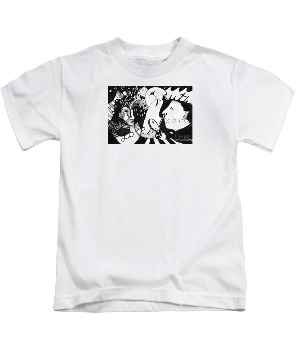 Values Kids T-Shirt featuring the drawing Love Truth Peace by Helena Tiainen