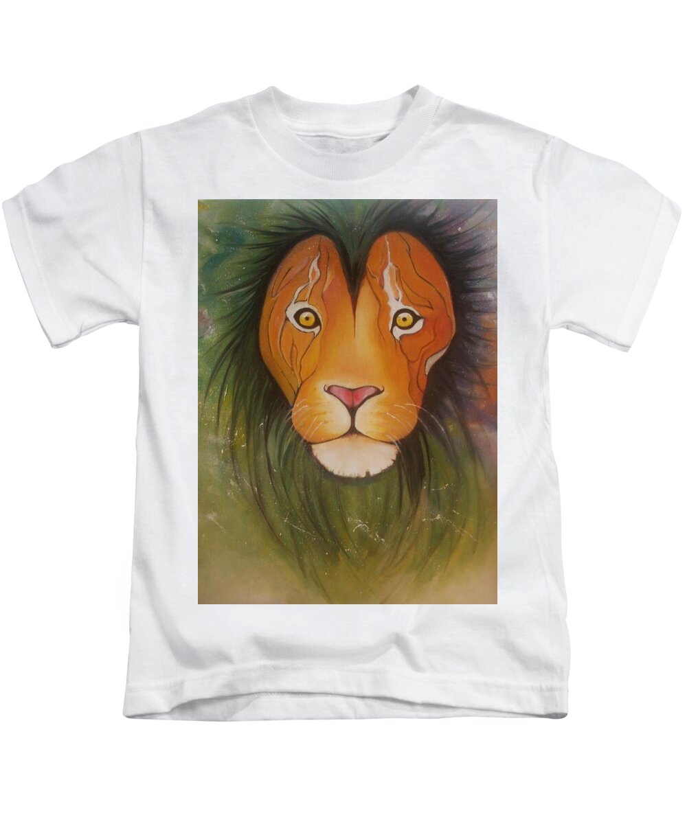 #lion #oilpainting #animal #colorful Kids T-Shirt featuring the painting LovelyLion by Anne Sue