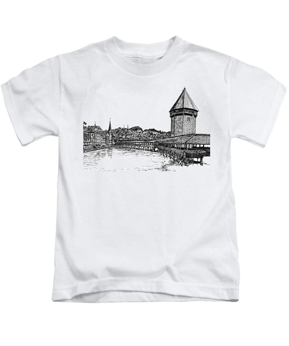 Lucerne Kids T-Shirt featuring the drawing Lucerne by Frank SantAgata
