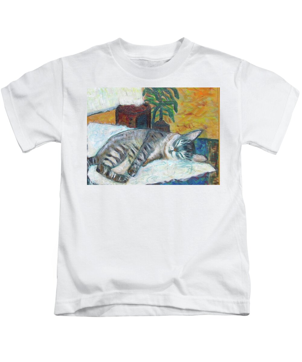 Cat Nap Kids T-Shirt featuring the painting Maggie Sleeping by Carolyn Donnell