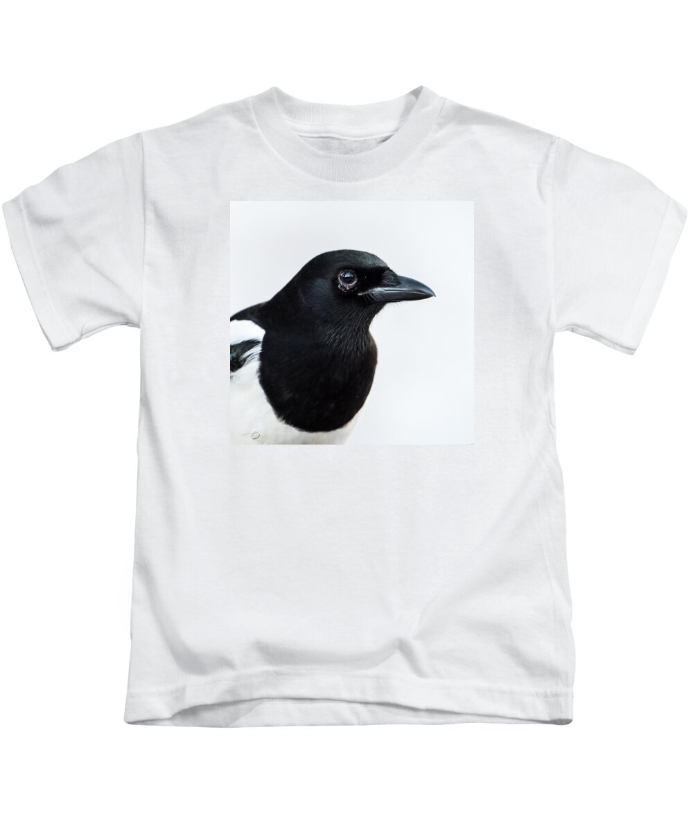 Pica Pica Kids T-Shirt featuring the photograph Magpie portrait by Torbjorn Swenelius
