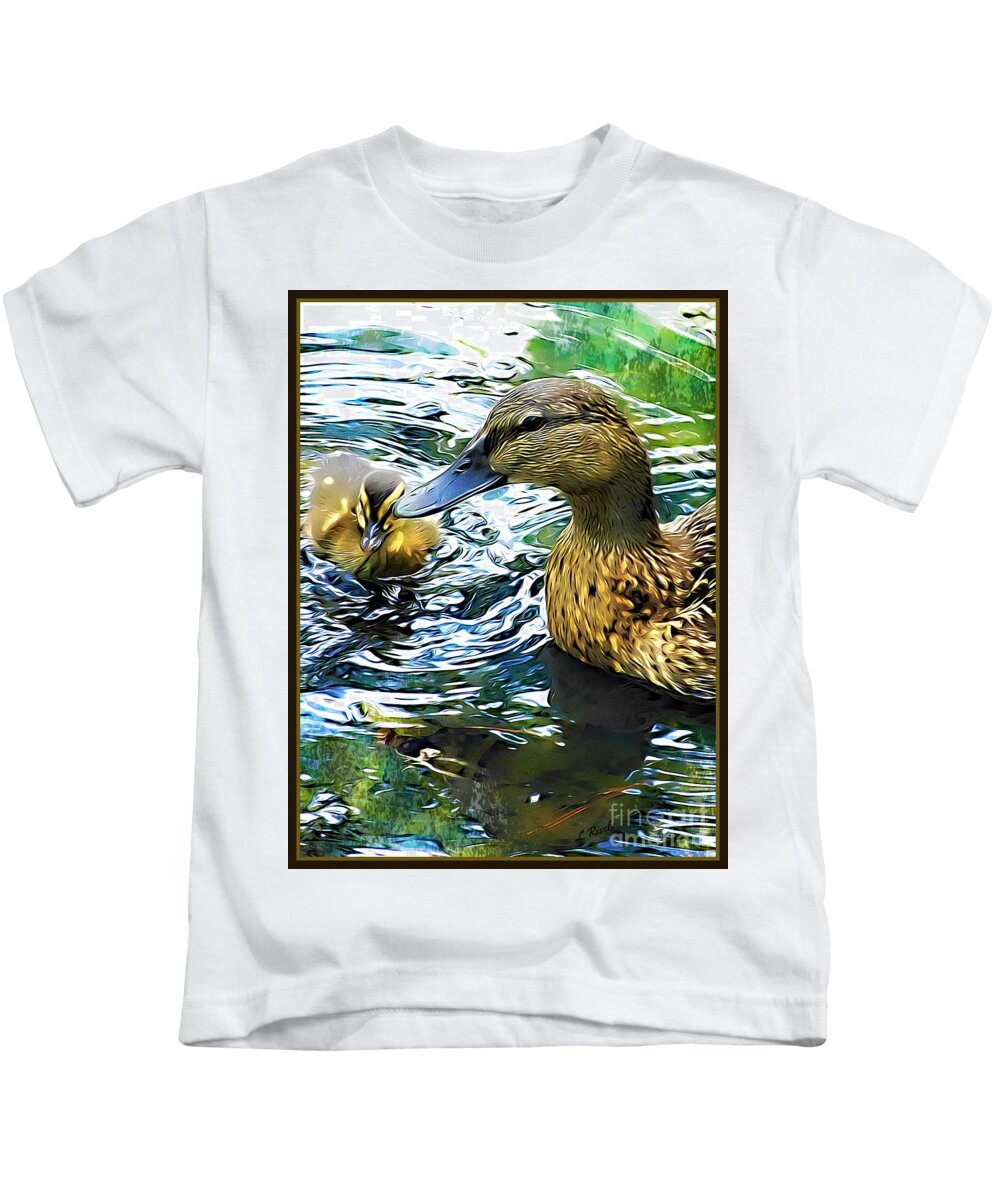 Duck Kids T-Shirt featuring the photograph Mama and Chick by Leslie Revels