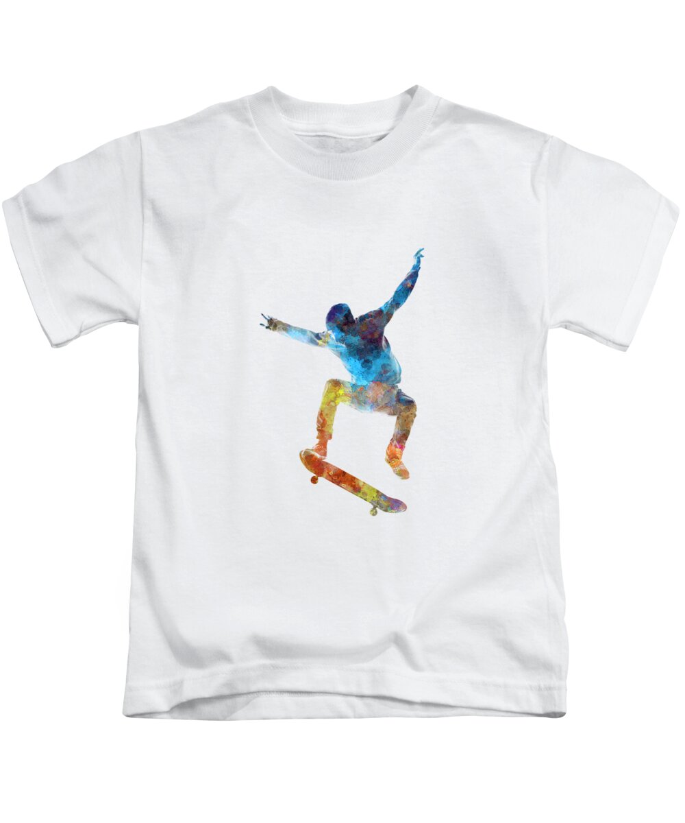 punkt dør Stevenson Man skateboard 01 in watercolor Kids T-Shirt by Pablo Romero - Fine Art  America