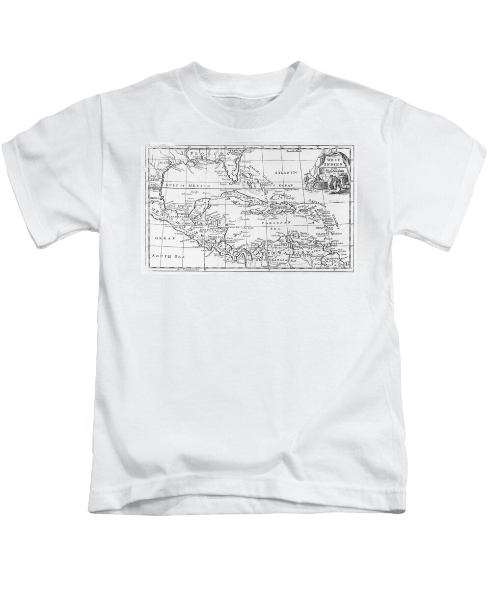 Map Kids T-Shirt featuring the drawing Vintage Map of the West Indies Florida and South America by English School