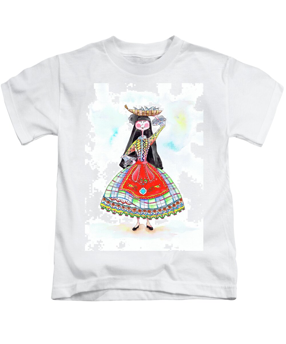 Portugal Kids T-Shirt featuring the painting Maria da Nazare by Isabel Salvador