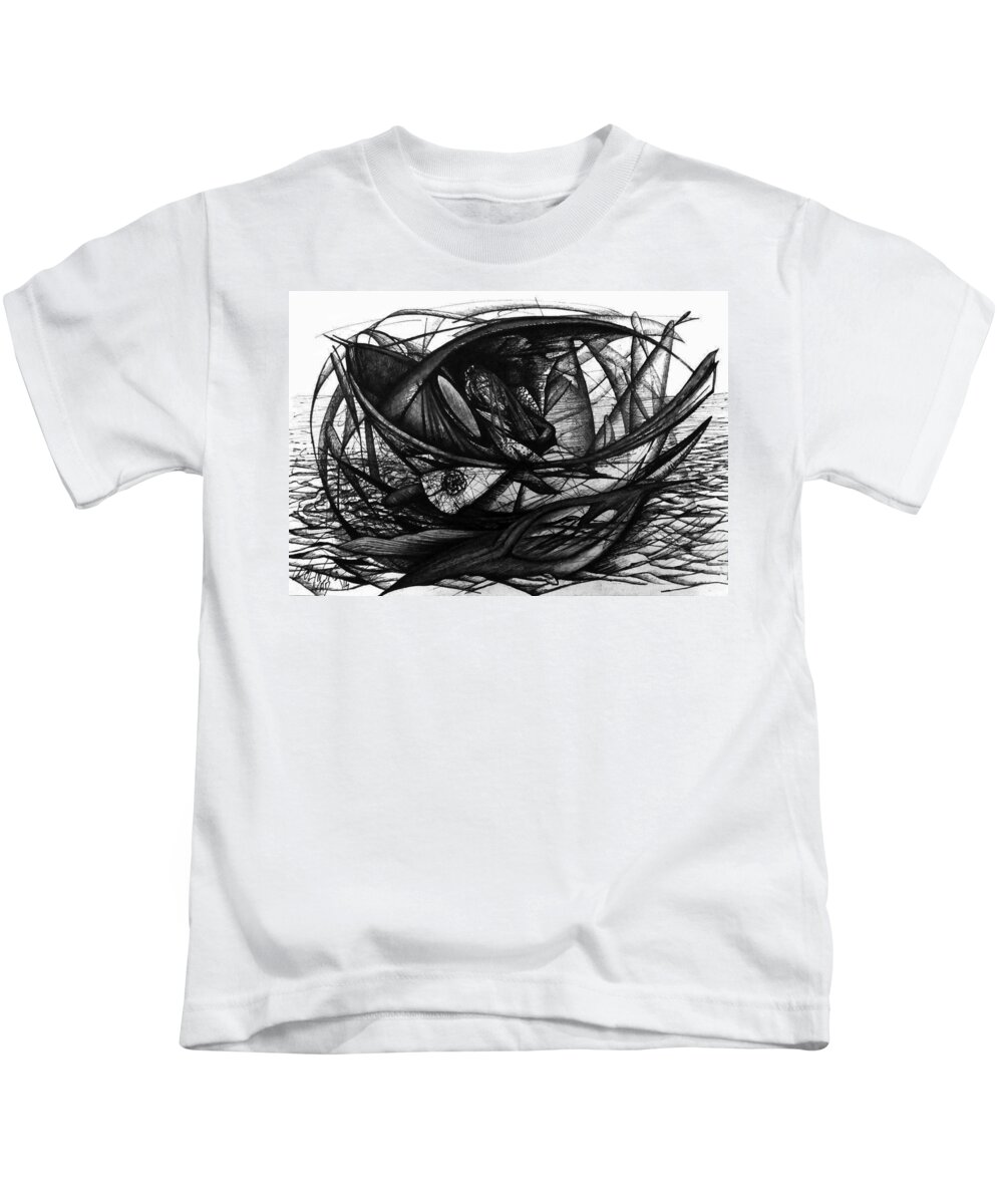 Boat Kids T-Shirt featuring the drawing Meanwhile 5 by Nad Wolinska