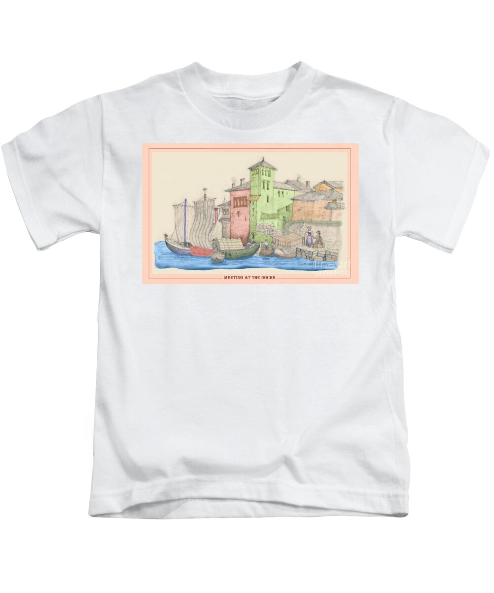 Meeting At The Docks Kids T-Shirt featuring the painting Meeting at the Docks Classic by Donna L Munro