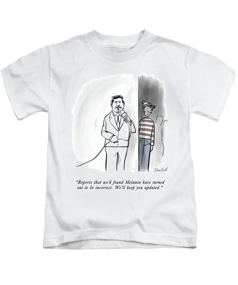 Microphone Kids T-Shirt featuring the drawing Melania Found by Darrin Bell