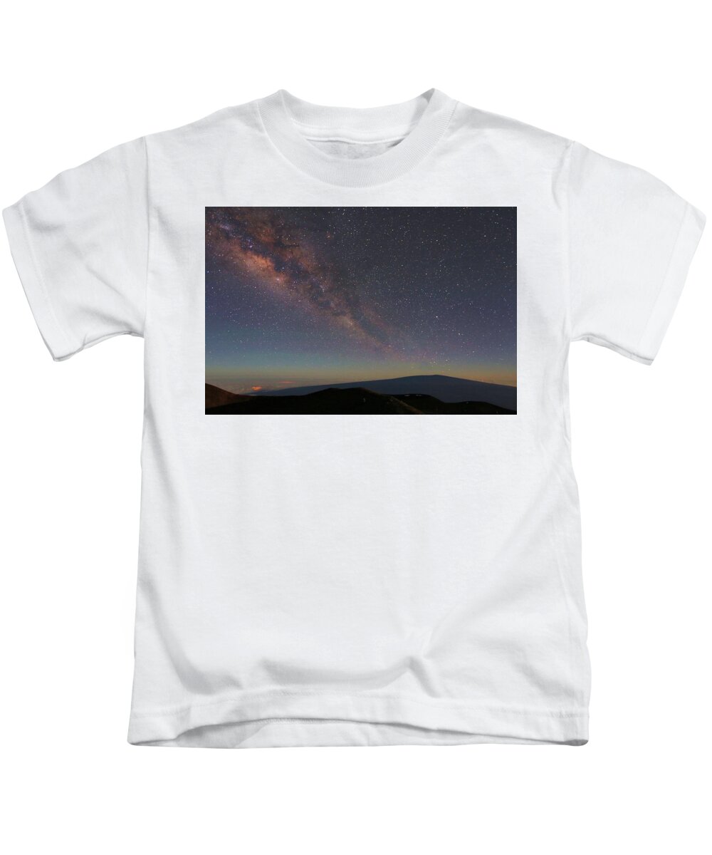 Landscape Photosbymch Astrophotography Hawaii Night Sky Milky Way Mauna Kea Mauna Loa Stars Mountain Volcano Landscape Kids T-Shirt featuring the photograph Milky Way over Mauna Loa by M C Hood