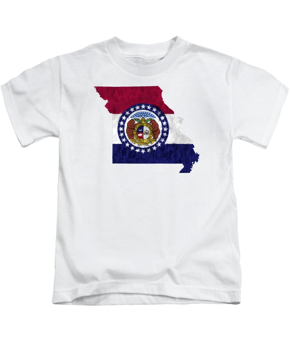America Kids T-Shirt featuring the digital art Missouri Map Art with Flag Design by World Art Prints And Designs