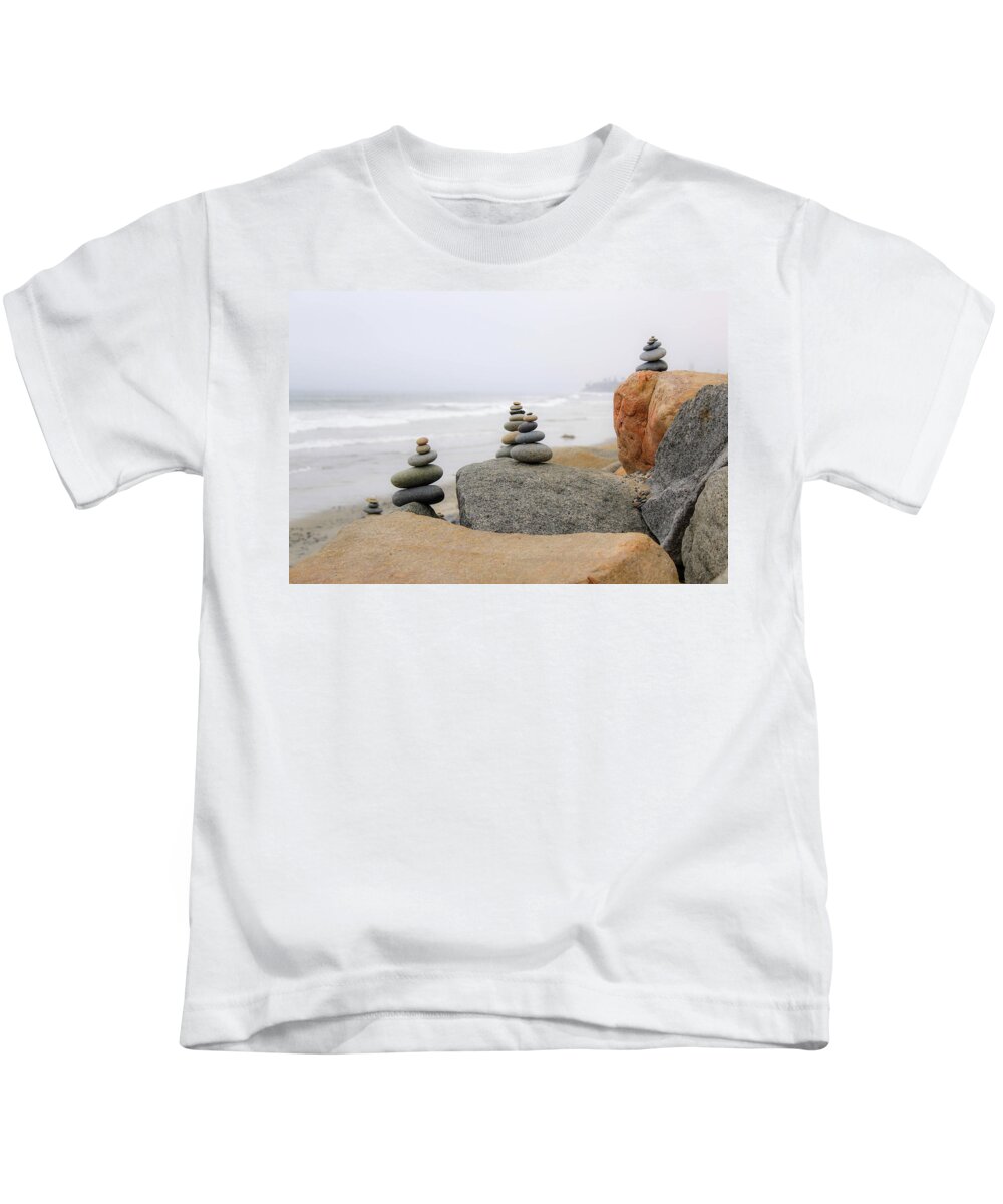 Zen Rocks Kids T-Shirt featuring the photograph Misty Morning by Alison Frank