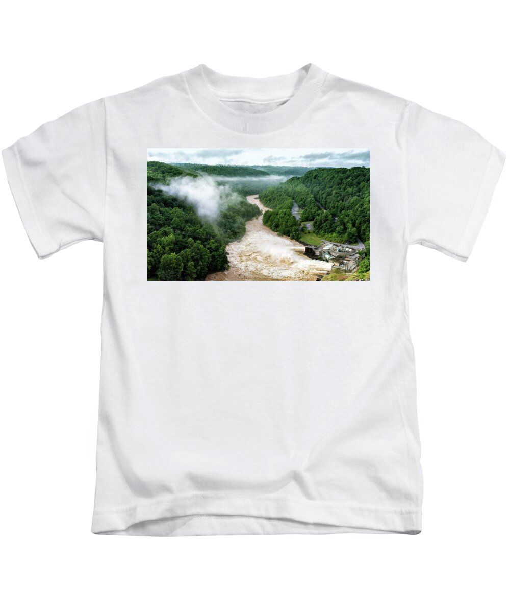 Summersville Kids T-Shirt featuring the photograph Misty Morning At Summersville Lake Dam by Mark Allen