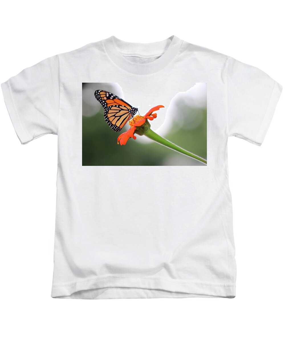 Butterfly Kids T-Shirt featuring the photograph Monarch Landing by Mary Anne Delgado