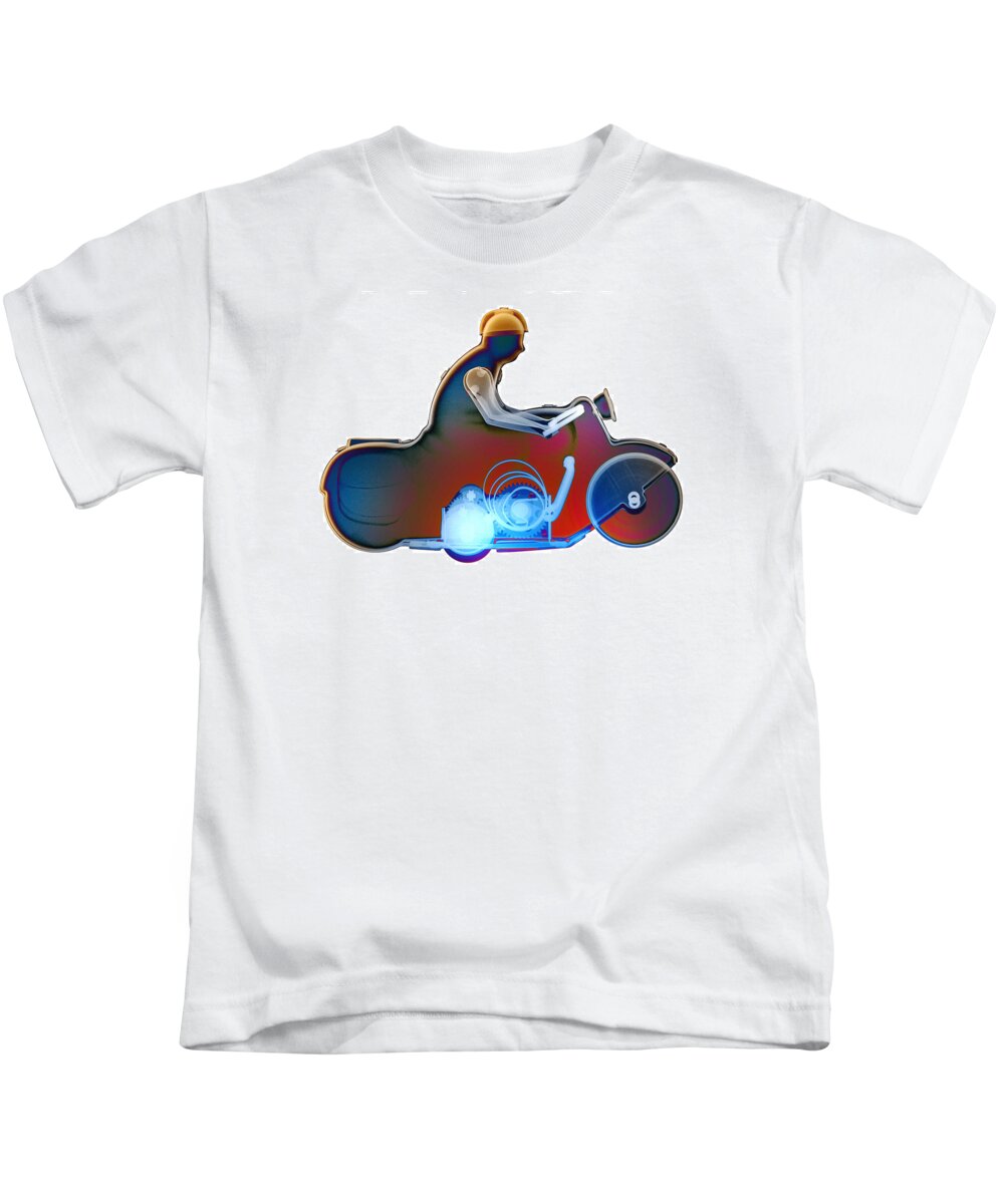 Tin Toy Motorcycle X-ray Art Photography Kids T-Shirt featuring the photograph Motorcycle X-ray No. 10 by Roy Livingston