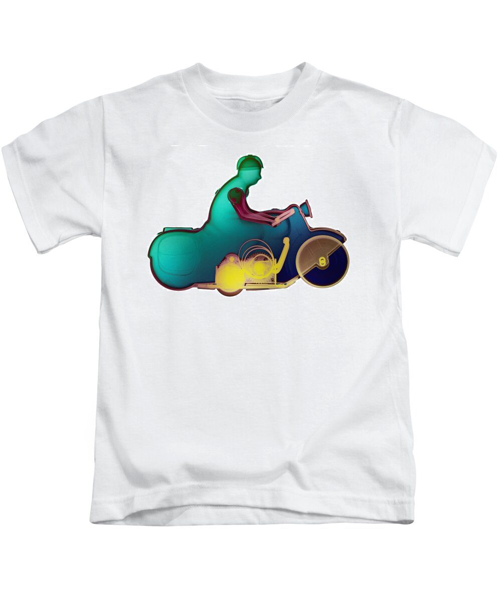 Tin Toy Motorcycle X-ray Art Photography Kids T-Shirt featuring the photograph Motorcycle X-ray No. 6 by Roy Livingston