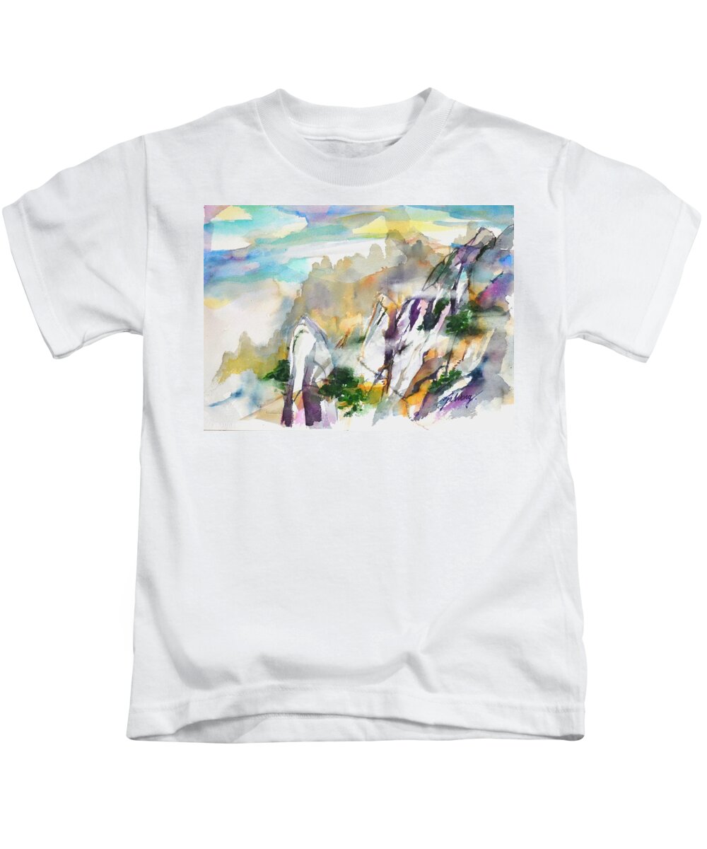 Mountain Kids T-Shirt featuring the painting Mountain Awe #2 by Betty M M Wong
