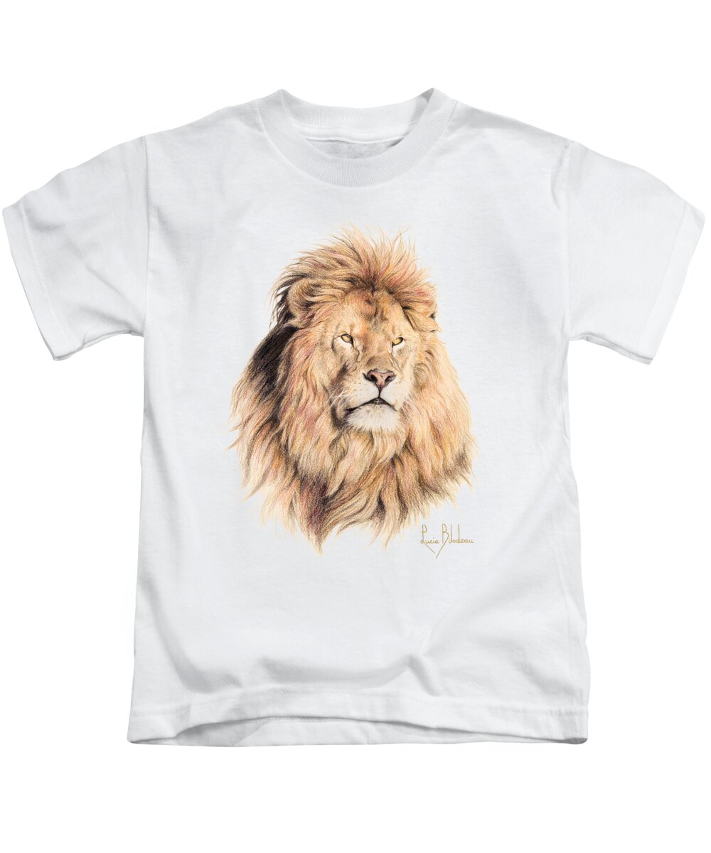 Lion Kids T-Shirt featuring the drawing Mufasa by Lucie Bilodeau