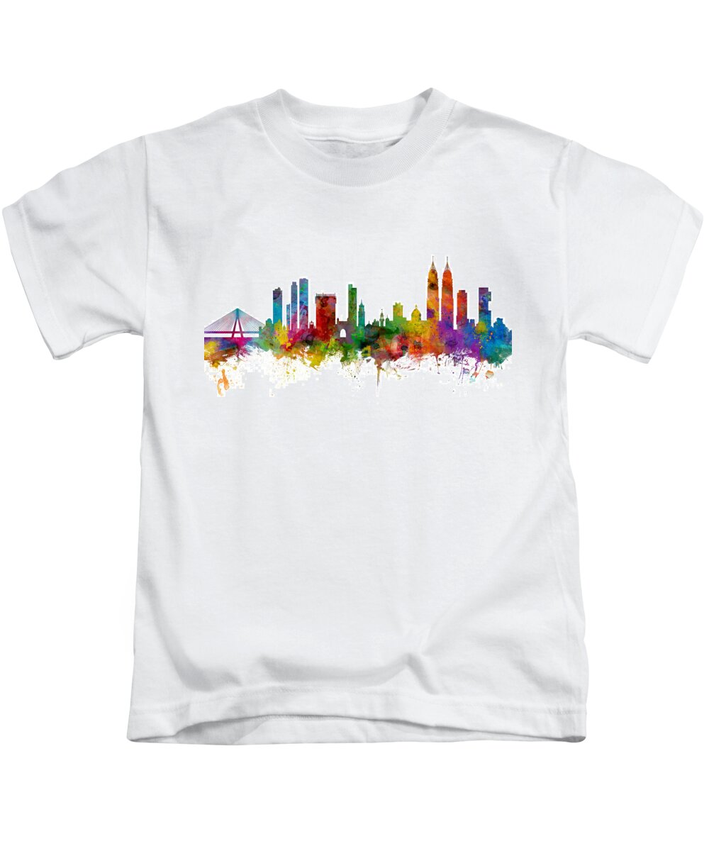 Watercolour Kids T-Shirt featuring the digital art Mumbai Skyline India Bombay by Michael Tompsett