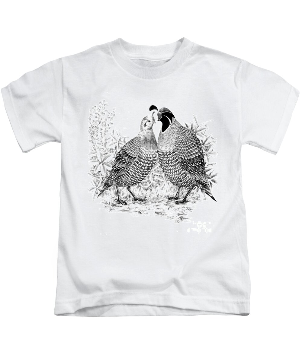 Quail Kids T-Shirt featuring the drawing My Dearest by Alice Chen